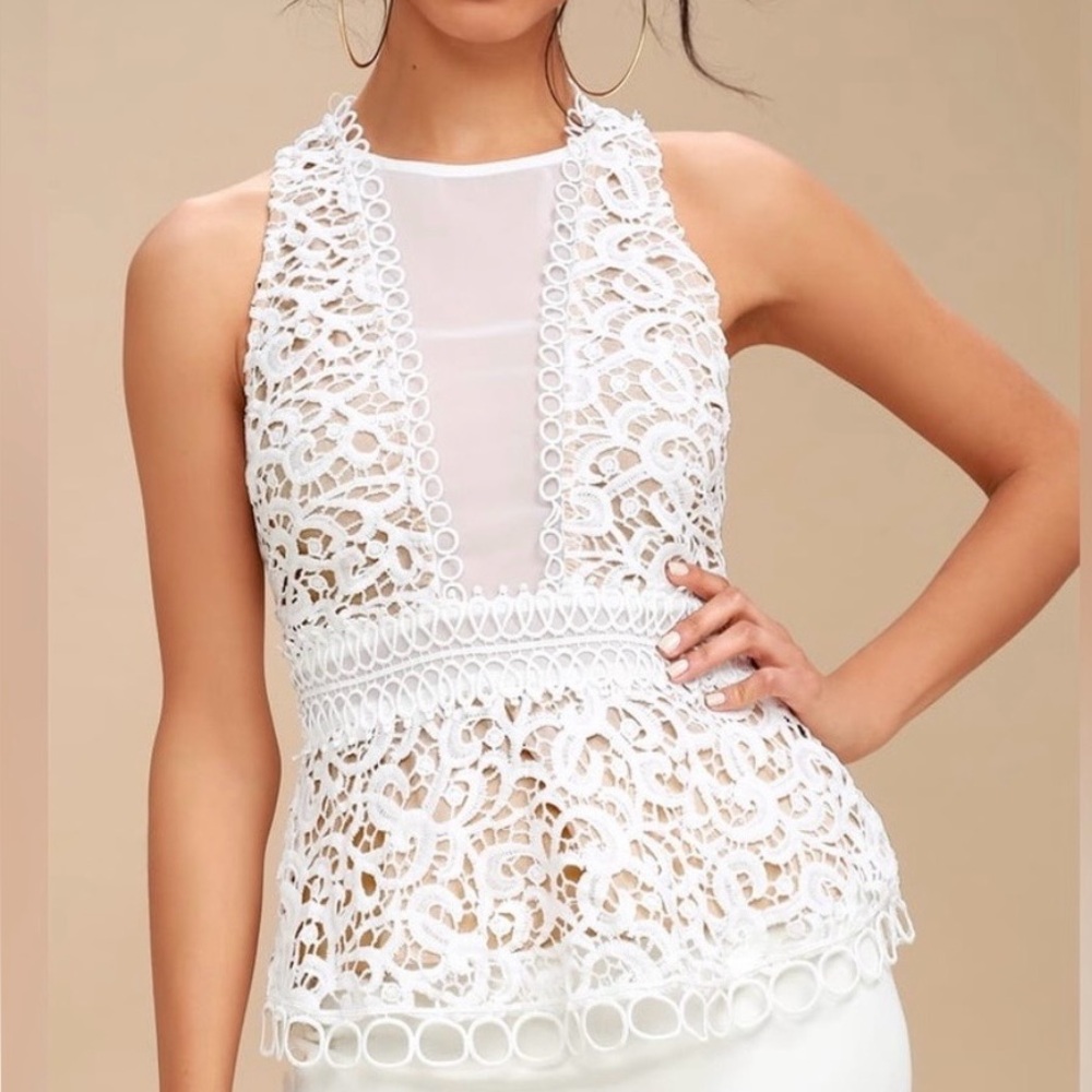 DO + BE White Lace Peplum Top